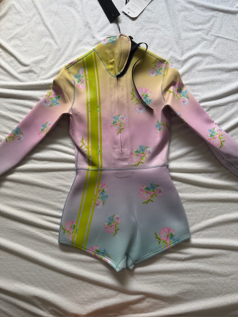 Cynthia Rowley Pastel Floral Long-Sleeve Surf Suit with Lime Stripe - Picture 4 of 5